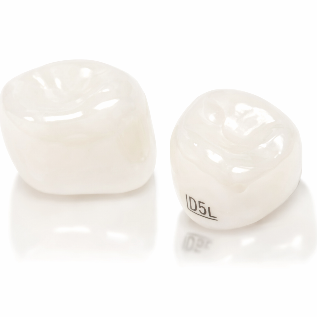 Viengubas cirkonio vainikėlis pirmajam pieniniam krūminiam dantiui